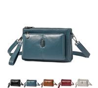 Generico Blaciokamith Large Capacity Phone Bag Crossbody Bag, Blaciokamith Vintage Multi Pockets Soft Leather Bag,Womens Crossbody Bag (Blue)