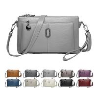 Generico Blaciokamith Large Capacity Phone Bag Crossbody Bag, Blaciokamith Vintage Multi Pockets Soft Leather Bags for Travel (light grey)
