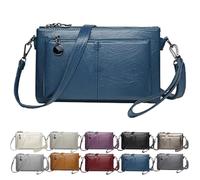 Generico Blaciokamith Large Capacity Phone Bag Crossbody Bag, Blaciokamith Vintage Multi Pockets Soft Leather Bag,Womens Crossbody Bag (Blue)