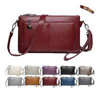 Generico Blaciokamith Large Capacity Phone Bag Crossbody Bags, Blaciokamith Vintage Multi Pockets Soft Leather Bag, Crossbody Bags (Red)