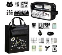 Generico Black Cat School Stationery Kit With Large Storage Organizer