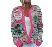 Generico Black Friday 2024 Offerte Cardigan Donna Elegante Lavorato a Maglia con Bottoni Stampati Natalizi Abbigliamento Natalizio Donna Capispalla con Tasche Maglione Oversize Regali Natale
