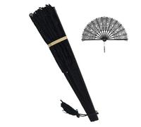 Generico Black Lace Fan, Elegant Handheld Fan For Halloween, Wedding Decoration, Party Accessory, Lightweight Folding Cool, Stylish Gift For Women Girls, Easy Folding Mechanism, 19.69x10.63 In