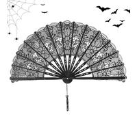 Generico Black Lace Fan, Halloween Hand Fan, Elegant Folding Accessory, Vintage Dance Prop Decoration, 19.69x10.63 Inches, for Wedding, Party, Family, Friends, Girls, Daughter, Granddaughter Use