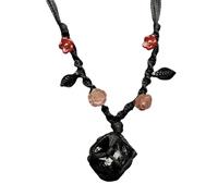 Generico Black Stone Hand Woven Bracelet Ropes - Obsidian Necklace | Irregular Obsidian Stone Pendant Bead Necklace for Women, Men, Husband, Teens, Youth