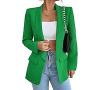Generico Blazer da Donna Casual Aperto sul Davanti con Revers, Maniche Lunghe, da Ufficio, Formale, Cardigan, Elegante, Giacca Corta da Donna, Tinta Unita, con Revers e Tasche, Verde Smeraldo M
