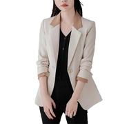 Generico Blazer da Lavoro Elegante da Donna Giacca Blazer da Lavoro A Maniche Lunghe con Risvolto Casual Stile Fidanzato (Beige,L)
