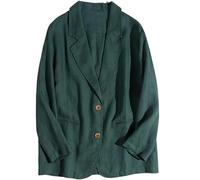 Generico Blazer in Cotone e Lino per Donna, Blazer A Maniche Lunghe, Estivo, Leggero, Cardigan A 2 Bottoni, con Tasca, Revers A Lancia, Giacca da Lavoro e Ufficio, Verde XXL