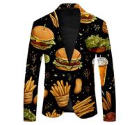 Genérico Blazer Uomo Oktoberfest Giacca Uomo Intrattenimento Stampa Hamburger Fritte Blazer One Bottone Abbigliamento Oktoberfest per Uomo Top Slim Fit Casual Outdoor, A nero, S