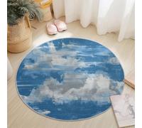 Generico Blu Bianco Tappeto Rotondo Lavabile in Lavatrice, Retrò Pittura A Olio Nuvole Stampa Tappetino Rotondo Morbido Antiscivolo - Diametro 120 cm per Soggiorno Cameretta Bambini Decorazione