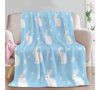 Generico Blu Coperta Pile, Stampa di Morbido Animale Coniglio Bianco Coperta Plaid Pile Divano Blanket in Flanella Coperta Letto Adulti e Bambini 180 x 200 cm - Calore Morbida