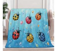 Generico Blu Coperta Plaid in Pile di Flanella Coccinella Dei Cartoni Animati Bolle Morbida Leggera Coperta 180 x 220 cm - Adatto per Letto Divano Campeggio Viaggio Sedia a Sdraio