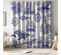 Generico Blu Marina tenda oscurante termica con Nautico Nautico Balena Barca, 2 pannelli con occhielli per portafinestra, balcone o soggiorno, isolamento termico e protezione dalla luce, 140 x 290 cm
