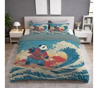 Generico Blu Parure Copripiuminos Singolo 150 x 220 cm, Microfibra Copripiuminos, Morbida, Easy Cura, Fumetti Panda Onde Montagne Copripiumino + Federe 1 x 50 x 70 cm