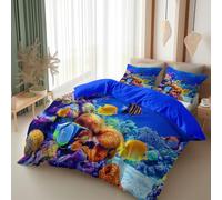 Generico Blu Set Copripiumino Subacquea Barriera Corallina Pesci, 2 Pezzi Set Copripiumino Morbida Microfibra Con Cerniera Nascosta Adatto Bambini e Ragazze Biancheria da Letto 135 x 200 cm