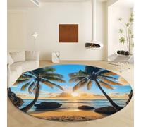 Generico Blu Tappeto Rotondo Lavabile in Lavatrice 100 cm Tramonto Sulle Palme Tropicali, Antiscivolo e Antipelucchi, Tappeto Rotonda per Interni Soggiorno Camera da Letto