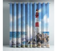 Generico Blu tende bambini, tende oscuranti, pannelli termici, occhielli moderni, Acquerello, Faro cielo blu, anti luce, 140 x 290 cm, isolamento termico, privacy, sonno sereno, morbido, casa