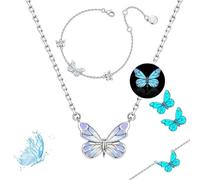 Generico Blue Luminous Butterfly Collection Set, Adjustable Glowing Necklace & Bracelet, Dainty Butterfly Pendant, for Daily Wear/Evening Events/Anniversary (F)