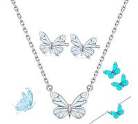 Generico Blue Luminous Butterfly Collection Set, Adjustable Glowing Necklace & Bracelet, Dainty Butterfly Pendant, for Daily Wear/Evening Events/Anniversary (C)
