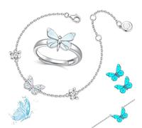 Generico Blue Luminous Butterfly Collection Set, Adjustable Glowing Necklace & Bracelet, Dainty Butterfly Pendant, for Daily Wear/Evening Events/Anniversary (E)