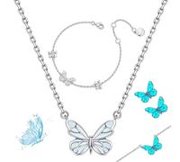 Generico Blue Luminous Butterfly Collection Set, Adjustable Glowing Necklace & Bracelet, Dainty Butterfly Pendant, for Daily Wear/Evening Events/Anniversary (A)