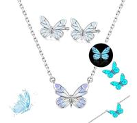 Generico Blue Luminous Butterfly Collection Set, Adjustable Glowing Necklace & Bracelet, Dainty Butterfly Pendant, for Daily Wear/Evening Events/Anniversary (H)