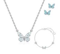Generico Blue Luminous Butterfly Necklace, Silver Butterfly Bracelet Ring for Women, Adjustable Luminous Butterflys Collection Jewelry Set for Lover Friend (2pcs-a)