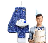 Generico Blue Space Planet Number Candle | Birthday Cake Topper | Paraffin Candle with Sturdy Base | Space Theme Party Supplies | Kids Birthday Celebration Decoration | Number Candles for Cake