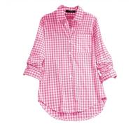 Generico Blusa Boho Donna a Maniche Lunghe per Primavera, Taglio Oversized con Pulsanti Decorativi e Collo a Lapello, Tela Colorata e Svolta per Ufficio, Comfort Totale e Stile Versatile(Pink, XXL)