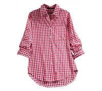 Generico Blusa Boho Donna a Maniche Lunghe per Primavera, Taglio Oversized con Pulsanti Decorativi e Collo a Lapello, Tela Colorata e Svolta per Ufficio, Comfort Totale e Stile Versatile(Red, XXL)
