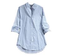 Generico Blusa Boho Donna a Maniche Lunghe per Primavera, Taglio Oversized con Pulsanti Decorativi e Collo a Lapello, Tela Colorata e Svolta per Ufficio, Comfort Totale e Stile Versatile(Blue, XXXXL)