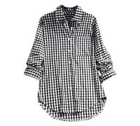 Generico Blusa Boho Donna a Maniche Lunghe per Primavera, Taglio Oversized con Pulsanti Decorativi e Collo a Lapello, Tela Colorata e Svolta per Ufficio, Comfort Totale e Stile Versatile(Black, L)