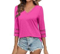 Generico Blusa Donna a Maniche 3/4 Leggere, Tuniche Trendy con Collo a V Seduente, Maglie Casual-Eleganti per Ufficio, Incontri e Tempo Libero, Abiti per Estate(Hot Pink, M)