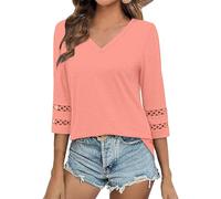 Generico Blusa Donna a Maniche 3/4 Leggere, Tuniche Trendy con Collo a V Seduente, Maglie Casual-Eleganti per Ufficio, Incontri e Tempo Libero, Abiti per Estate(Pink, XL)