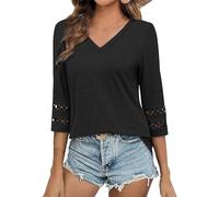Generico Blusa Donna a Maniche 3/4 Leggere, Tuniche Trendy con Collo a V Seduente, Maglie Casual-Eleganti per Ufficio, Incontri e Tempo Libero, Abiti per Estate(Black, L)