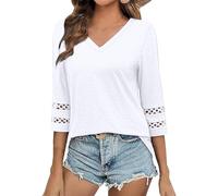 Generico Blusa Donna a Maniche 3/4 Leggere, Tuniche Trendy con Collo a V Seduente, Maglie Casual-Eleganti per Ufficio, Incontri e Tempo Libero, Abiti per Estate(White, XXXL)