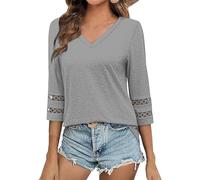 Generico Blusa Donna a Maniche 3/4 Leggere, Tuniche Trendy con Collo a V Seduente, Maglie Casual-Eleganti per Ufficio, Incontri e Tempo Libero, Abiti per Estate(Grey, XL)