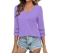 Generico Blusa Donna a Maniche 3/4 Leggere, Tuniche Trendy con Collo a V Seduente, Maglie Casual-Eleganti per Ufficio, Incontri e Tempo Libero, Abiti per Estate(Purple, M)