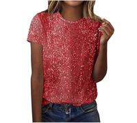 Generico Blusa Donna Elegante Curvy con Paillettes Maglietta Maniche Corte Casual Eleganti Tops Paillette T-Shirts Top da Donna Moderno Brillantini Magliette Sequin T-Shirt per Carneval Clubwear
