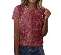 Generico Blusa Donna Elegante Curvy con Paillettes Maglietta Maniche Corte Casual Eleganti Tops Paillette T-Shirts Top da Donna Moderno Brillantini Magliette Sequin T-Shirt per Carneval Clubwear