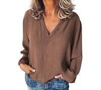 Generico Blusa Donna Elegante Manica Lunga Maglietta Donna Manica Lunga Maglietta Leggeri Girocollo Cotone Camicia Sciolto Tinta Unita Blusa Basic Invernale T Shirt Vestibilita