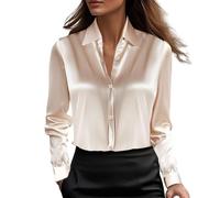 Generico Blusa in Seta per Donna - Camicia a Bottoni in Raso Maniche Lunghe, Top Business Casual, Elegante e Lucida per Ufficio e Occasioni Semi-Formali(Bronze, L)