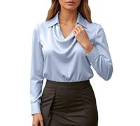 Generico Blusa in Seta per Donna - Camicia a Bottoni in Raso Maniche Lunghe, Top Business Casual, Elegante e Lucida per Ufficio e Occasioni Semi-Forma