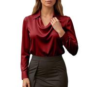 Generico Blusa in Seta per Donna - Camicia a Bottoni in Raso Maniche Lunghe, Top Business Casual, Elegante e Lucida per Ufficio e Occasioni Semi-Formali