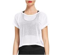 Generico Bluse E Camicie Eleganti Bianche T-Shirt da Donna Girocollo a Rete Trasparente a Rete Ultra Morbida Manica Corta Tinta Unita Crop Top Maglia a Rete Maglie Termiche Ragazza