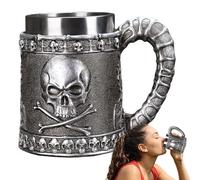 Generico Boccale Da Birra Con Teschio - Da Caffè 16,5x14,3x9,5 Cm | Boccale Vichingo In Resina E Acciaio Inossidabile Con Manico - Romanzo Riutilizzabile, Per Uomini E Donne, Festa In Campeggio Di