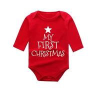 Generico Body di Natale per Neonati, Body Rosso a Maniche Lunghe con Stampa My First Christmas e Stella, Outfit Festoso e Comodo per Il Primo Natale del Bambino