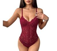 Generico Body Push-Up In Pizzo con Vita Alta, Top A Canotta con Spalline Sottili E Bustino In Pizzo Sexy per Abbigliamento Quotidiano Coordinato, Cosplay Bordeaux S