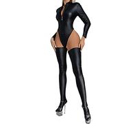 Generico Body Sexy- Collant Erotici da Discoteca con Cerniera A Maniche Lunghe in Pu Lucido Elasticizzati Taglia Forte da (Top + 1 Paio)