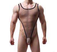 Generico Bodysuit da Uomo a Pezzo Unico Traspirante con Tanga Intimo Trasparente in Rete Sexy Singlet da Wrestling in Lycra Costumi da Bagno Comodi Intimo Provocante Top a Canotta con Tanga, O kaki